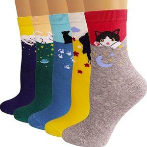 😻 AMBIELLY Fashion Socks SET OF FIVE (Cat Themed)